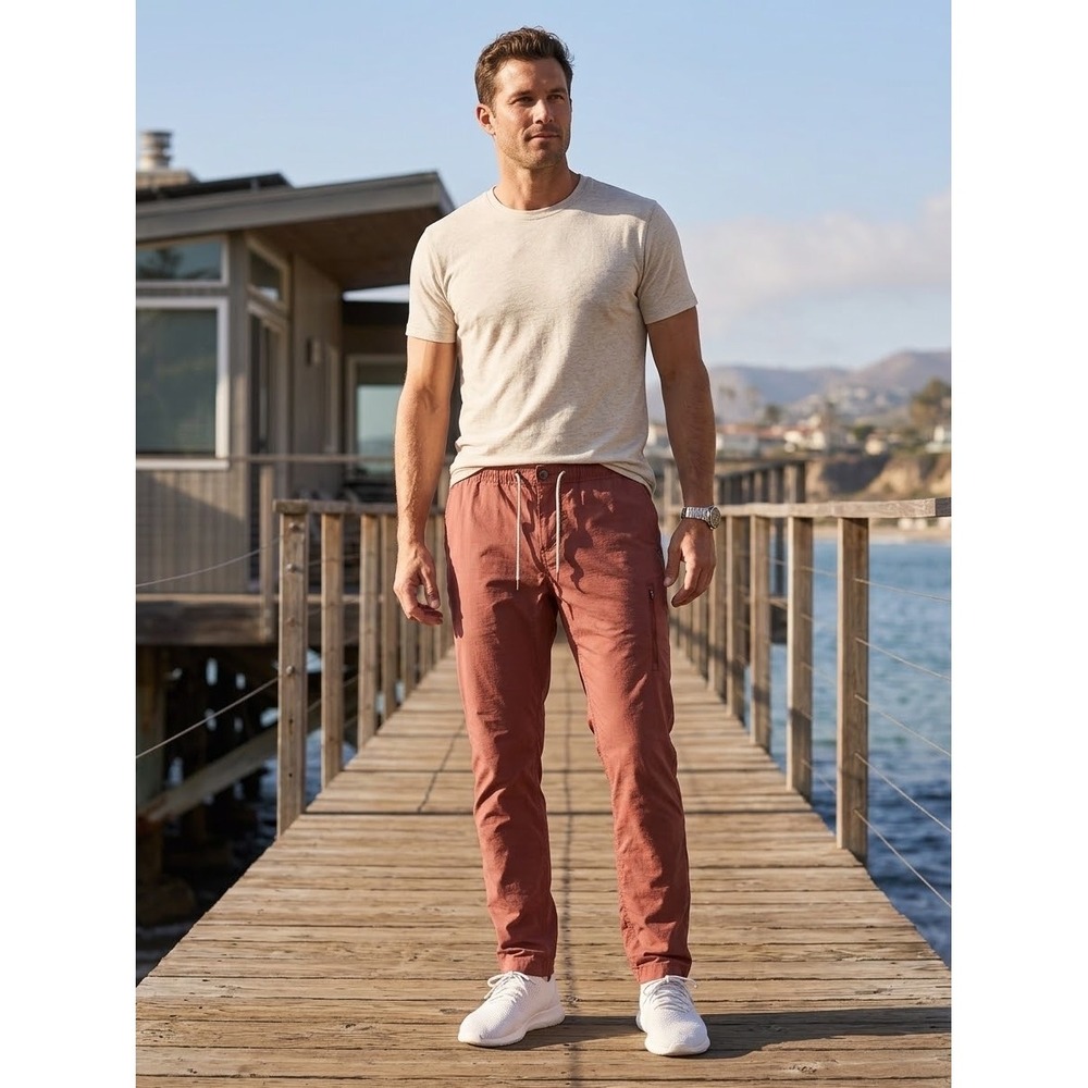 Vuori Ripstop Climber Pants Mens XL Terracotta Red V412 Drawstring Stretch